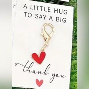 Gold tone key or bag Charm with Red Heart new